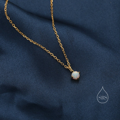 Very Small White Opal Pendant Necklace in Sterling Silver, Silver or Gold, 5mm Lab Opal Necklace, Single Opal Necklace