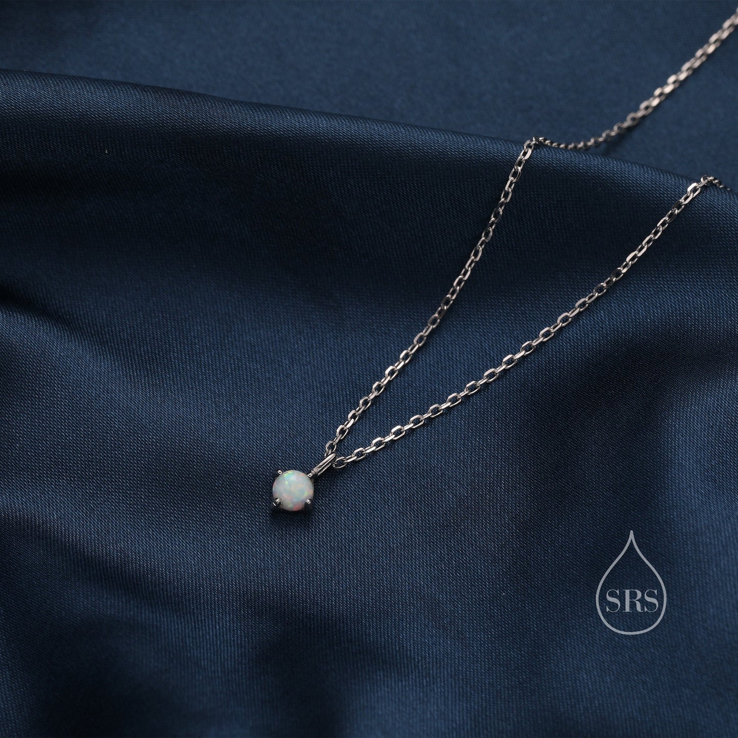 Very Small White Opal Pendant Necklace in Sterling Silver, Silver or Gold, 5mm Lab Opal Necklace, Single Opal Necklace