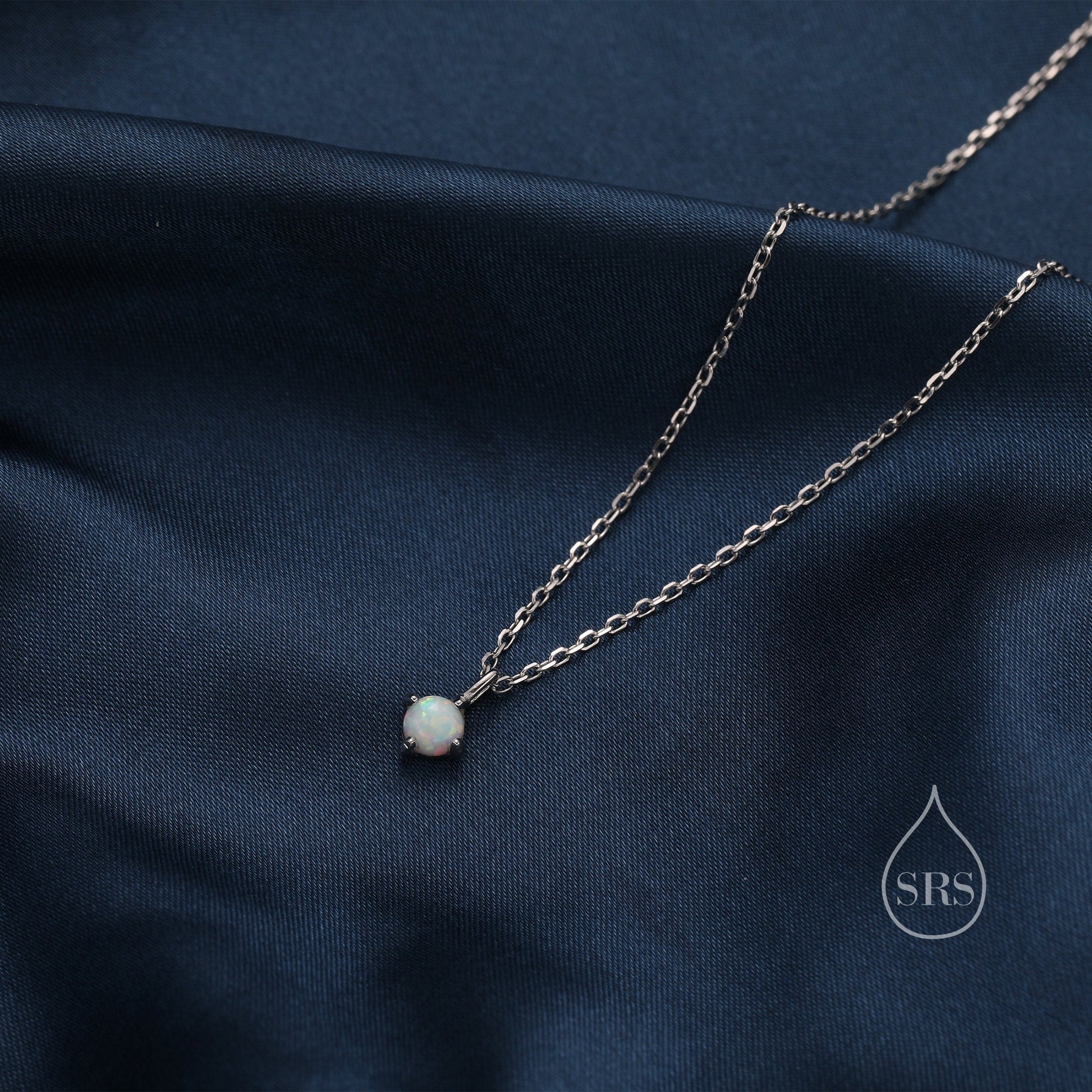 Very Small White Opal Pendant Necklace in Sterling Silver, Silver or Gold, 5mm Lab Opal Necklace, Single Opal Necklace