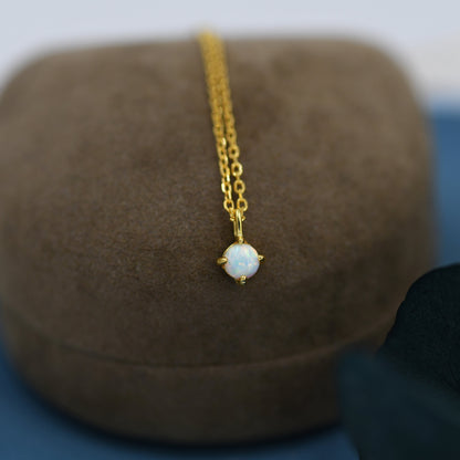 Very Small White Opal Pendant Necklace in Sterling Silver, Silver or Gold, 5mm Lab Opal Necklace, Single Opal Necklace