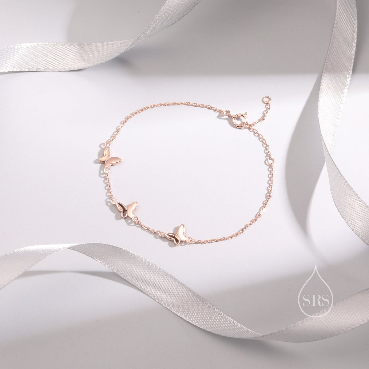 Chasing Butterfly Floating Bracelet in Sterling Silver, Silver or Gold or Rose gold, Satellite Crystal Bracelet, Solid Silver Bracelet