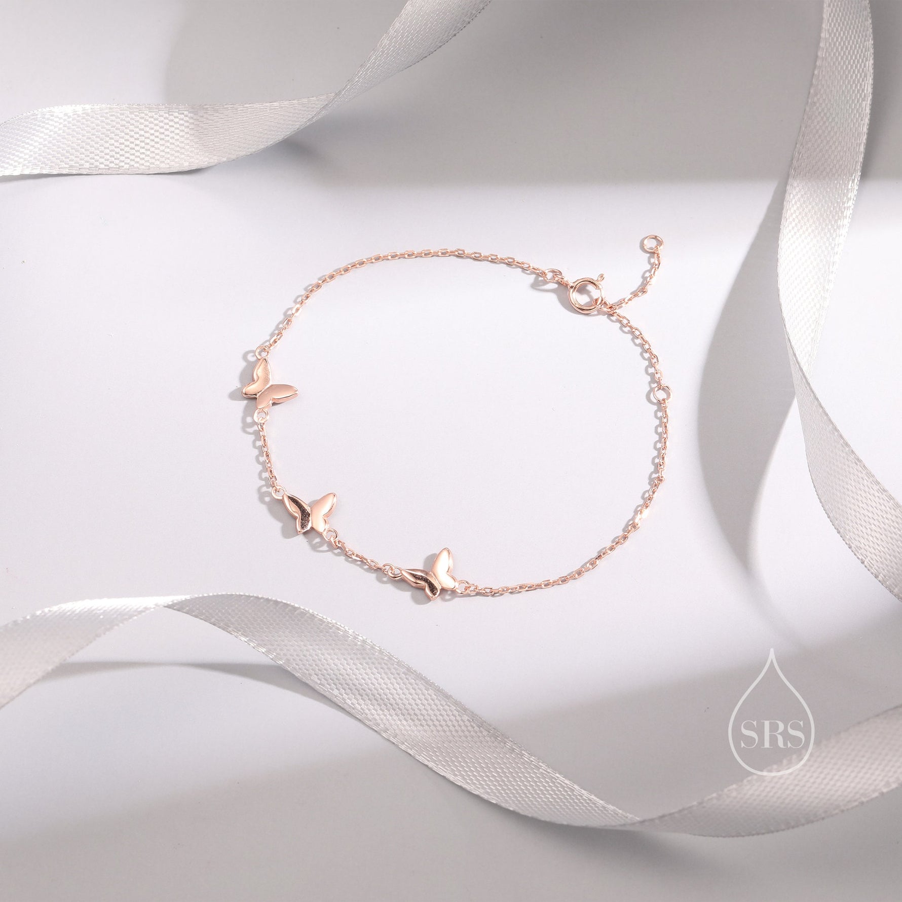 Chasing Butterfly Floating Bracelet in Sterling Silver, Silver or Gold or Rose gold, Satellite Crystal Bracelet, Solid Silver Bracelet