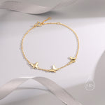 Chasing Butterfly Floating Bracelet in Sterling Silver, Silver or Gold or Rose gold, Satellite Crystal Bracelet, Solid Silver Bracelet