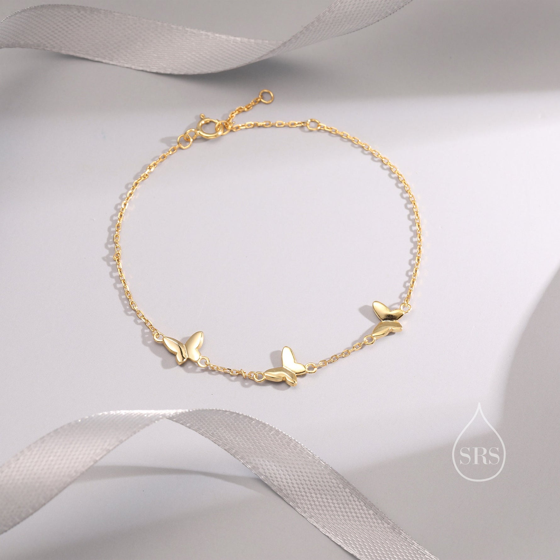 Chasing Butterfly Floating Bracelet in Sterling Silver, Silver or Gold or Rose gold, Satellite Crystal Bracelet, Solid Silver Bracelet