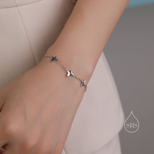 Chasing Butterfly Floating Bracelet in Sterling Silver, Silver or Gold or Rose gold, Satellite Crystal Bracelet, Solid Silver Bracelet