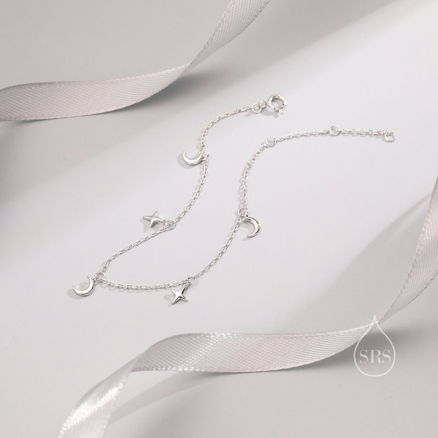 Sterling Silver Moon and Star Bracelet, Silver or Gold or Rose gold, Moon and Star Charm Bracelet, Celestial Jewellery