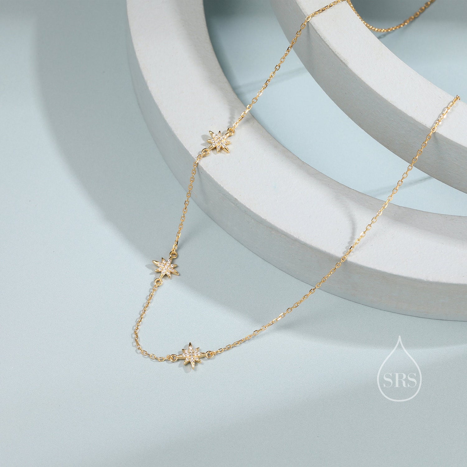Starburst CZ Necklace in Sterling Silver, Silver or Gold or Rose Gold, Three Star Necklace, North Star Necklace, Sunburst Necklace, Star