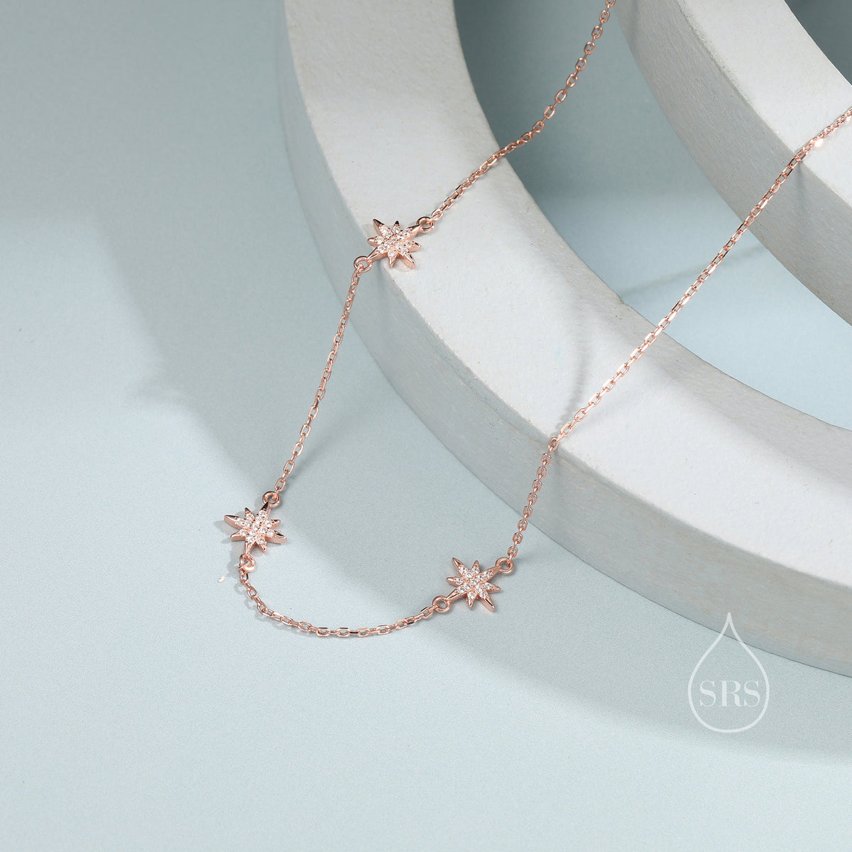 Starburst CZ Necklace in Sterling Silver, Silver or Gold or Rose Gold, Three Star Necklace, North Star Necklace, Sunburst Necklace, Star