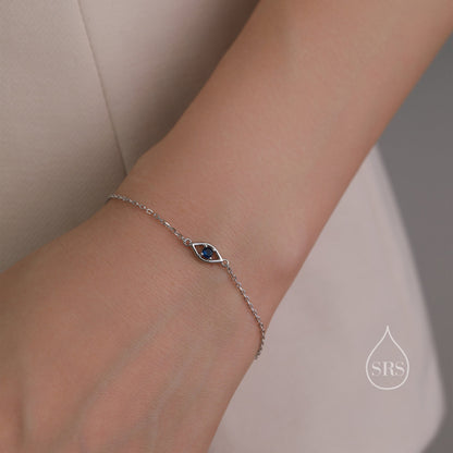 Evil Eye Bracelet in Sterling Silver, Silver or Gold, Hamsa Hand Evil Eye Bracelet, Sapphire Blue CZ Eye Bracelet