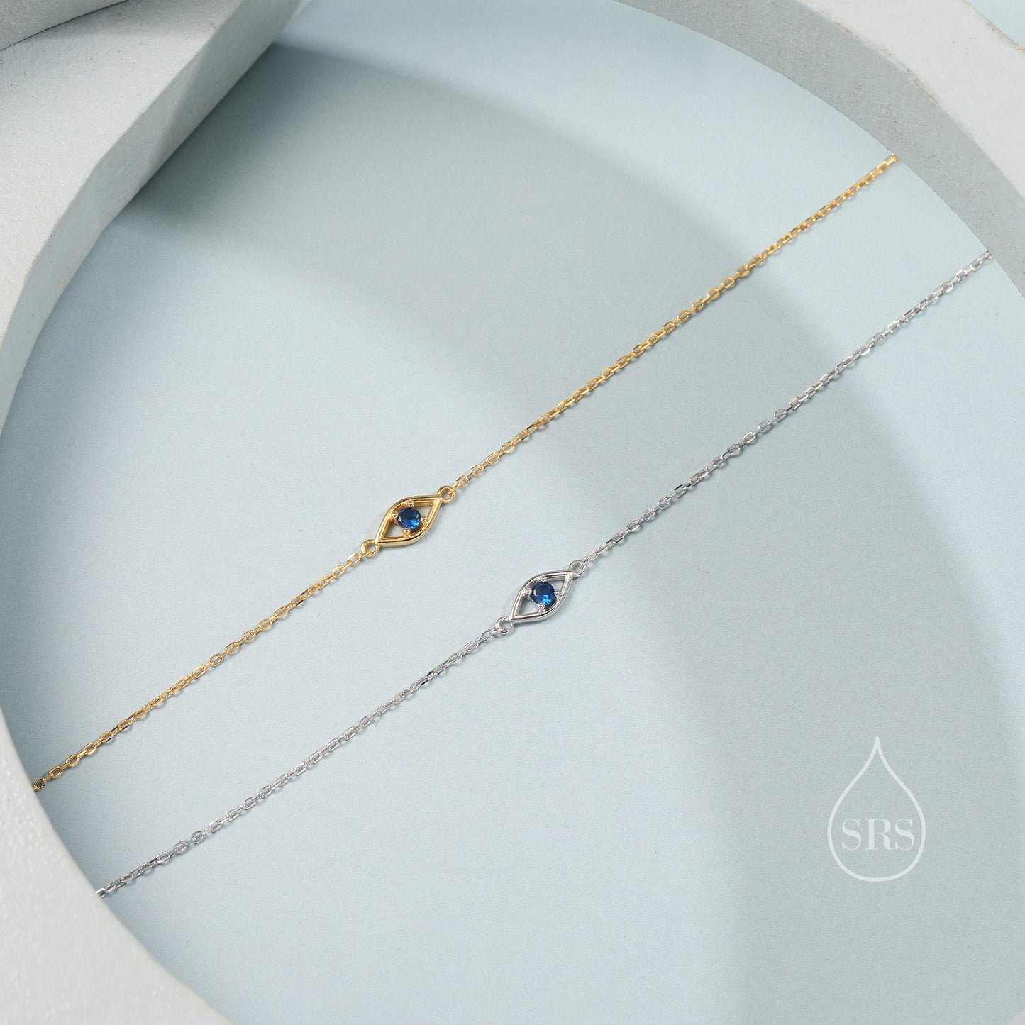 Evil Eye Bracelet in Sterling Silver, Silver or Gold, Hamsa Hand Evil Eye Bracelet, Sapphire Blue CZ Eye Bracelet