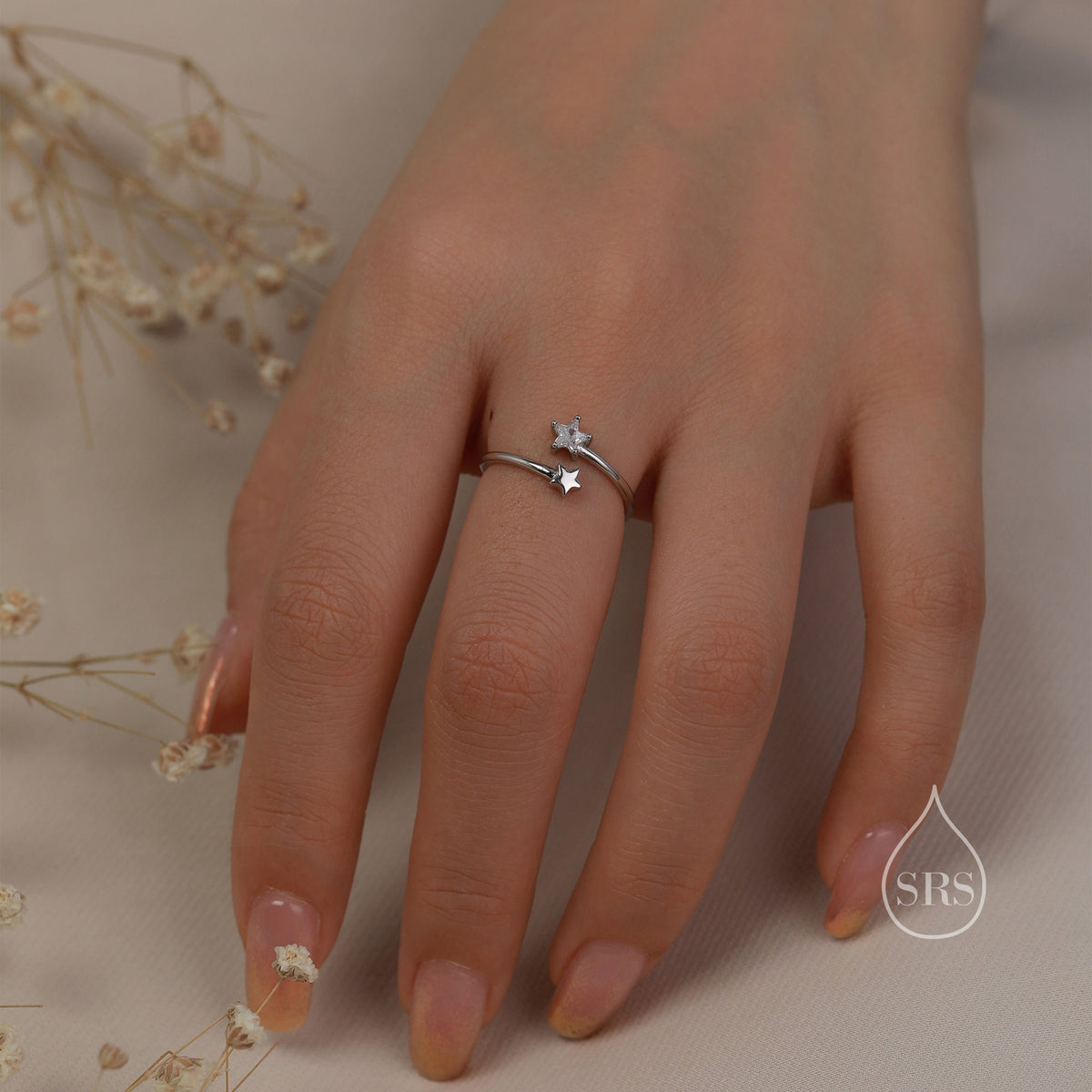 CZ Double Star Open Ring