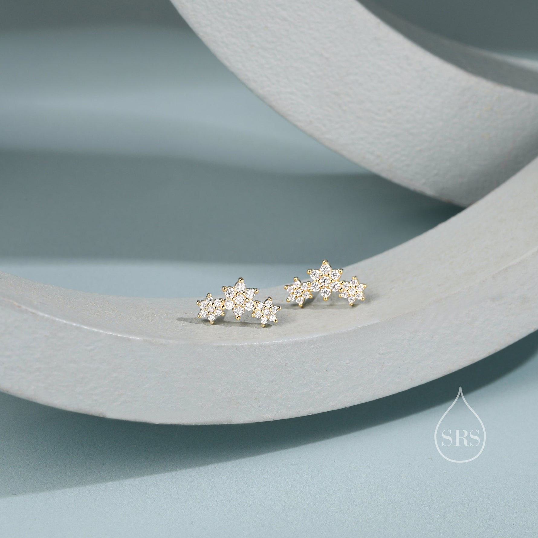 Tiny Flower Bouquet CZ Cluster Stud Earrings in Sterling Silver
