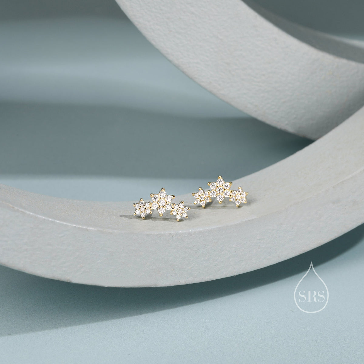 Tiny Flower Bouquet 18G Screw Back Earrings in Sterling Silver