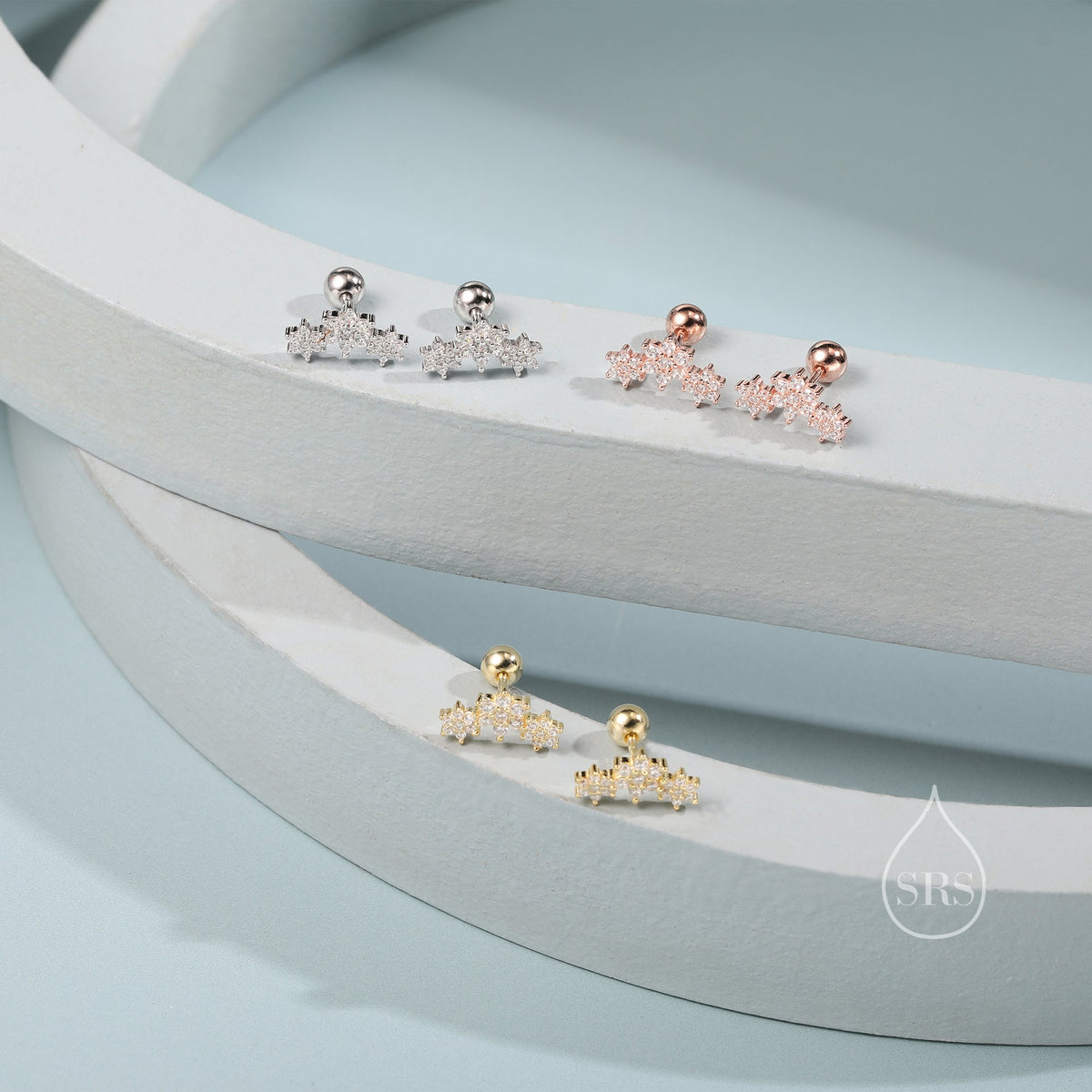Tiny Flower Bouquet 18G Screw Back Earrings in Sterling Silver