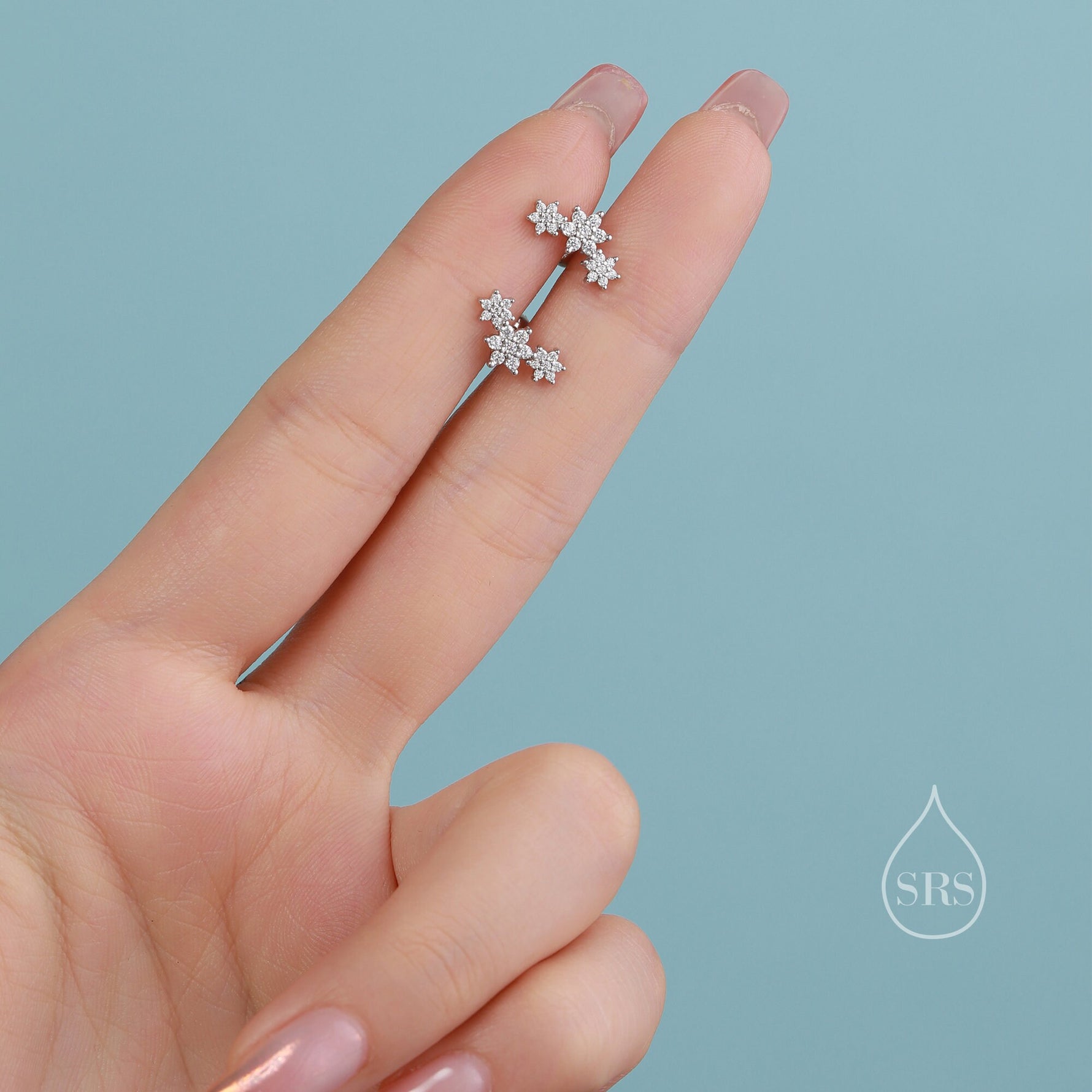 Tiny Flower Bouquet 18G Screw Back Earrings in Sterling Silver