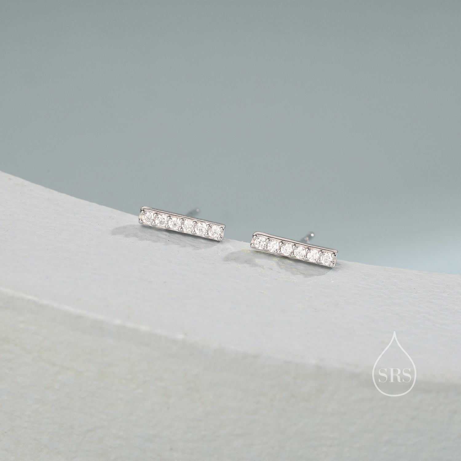 Sterling Silver CZ Crystal Bar Stud Earrings, Simple Geometric Minimalist Jewellery by SilverRainSilver