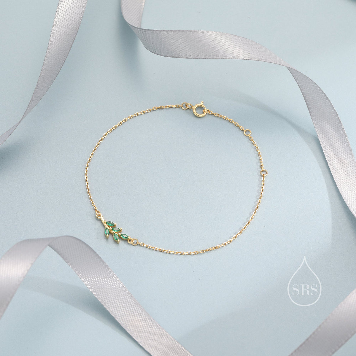 Green CZ Olive Leaf Motif Bracelet