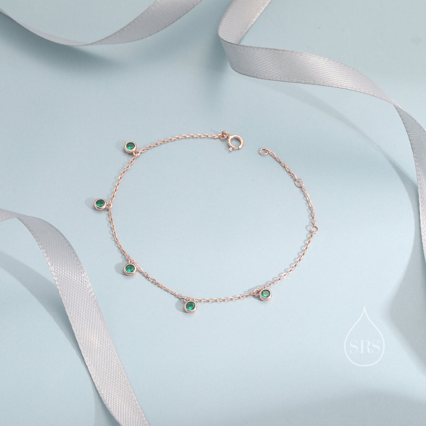 Emerald Green CZ Dangle Bracelet in Sterling Silver, Silver or Gold or Rose Gold, Satellite Crystal Bracelet