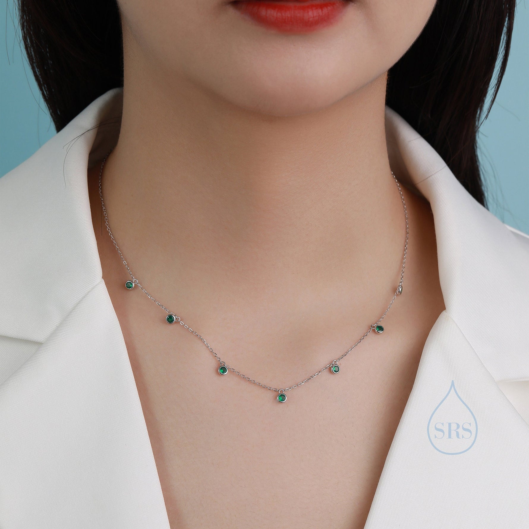 CZ Dangle Necklace in Sterling Silver, Silver or Gold or Rose Gold, Satellite Crystal Necklace, Solid Silver Motif Necklace
