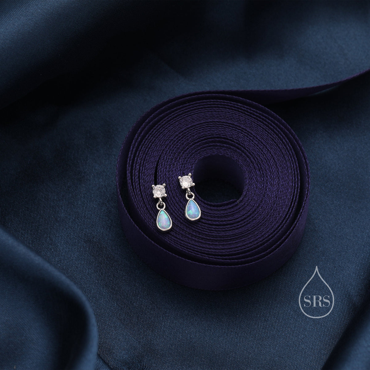 Tiny Opal & CZ Dangle Stud Earrings