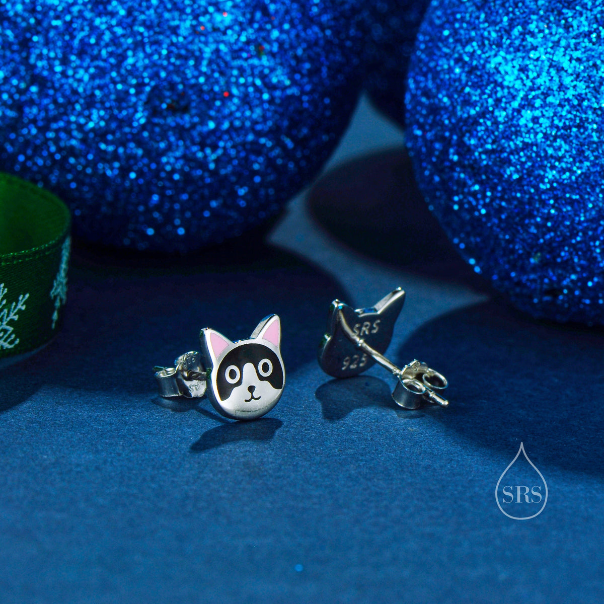 Sterling Silver Tuxedo Cat Enamel Stud Earrings, Silver Cat Earrings, Black and White Cat Earrings, Tiny Cat Stud, Cute Kitty Stud Earrings