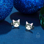 Sterling Silver Tuxedo Cat Enamel Stud Earrings, Silver Cat Earrings, Black and White Cat Earrings, Tiny Cat Stud, Cute Kitty Stud Earrings