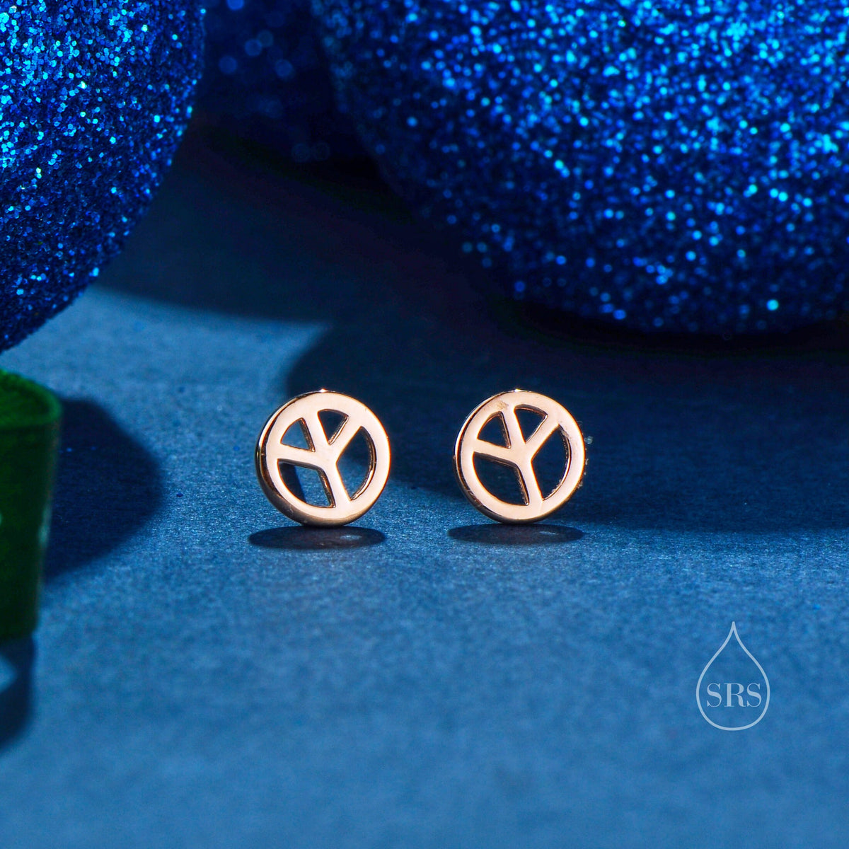 Tiny Peace Symbol Stud Earrings in Sterling Silver, Silver, Gold or Rose Gold, Small Peace Earrings, Love and Peace