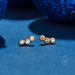 Tiny CZ Trio Stud Earrings in Sterling Silver, Silver, Gold or Rose Gold, Small CZ Earrings, Three CZ Earrings, Pebble Earrings