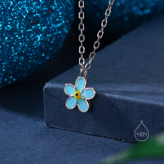 Sterling Silver Tiny Little Forget-me-not Flower Pendant Necklace, Flower Necklace, Forget-me-not Necklace, Forget me not Pendant Necklace