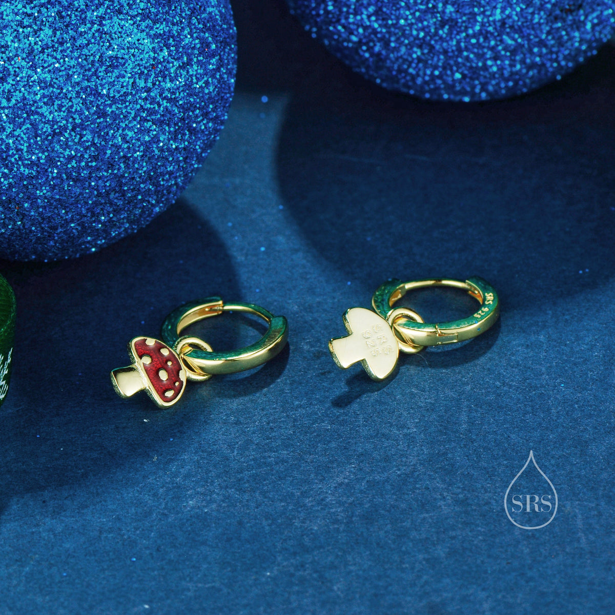 Dangling Mushroom Huggie Hoops in Sterling Silver, Silver or Gold , Mushroom Huggies, Mushroom Earrings, Detachable and Interchangeable