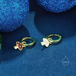 Dangling Mushroom Huggie Hoops in Sterling Silver, Silver or Gold , Mushroom Huggies, Mushroom Earrings, Detachable and Interchangeable