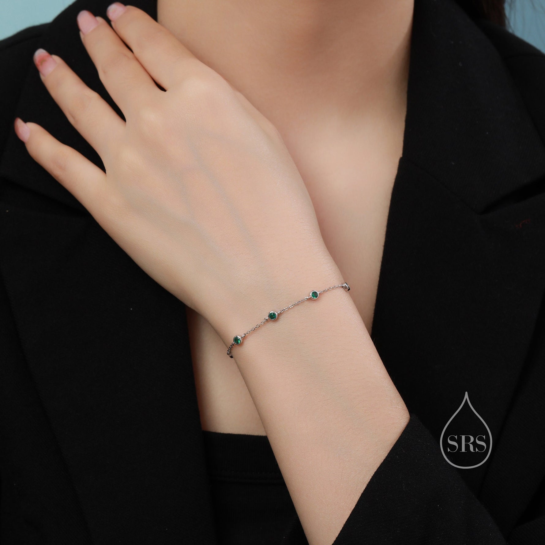 CZ Floating Bracelet or Anklet in Sterling Silver, Silver or Gold, Satellite Crystal Bracelet or Anklet, Solid Silver Motif Bracelet