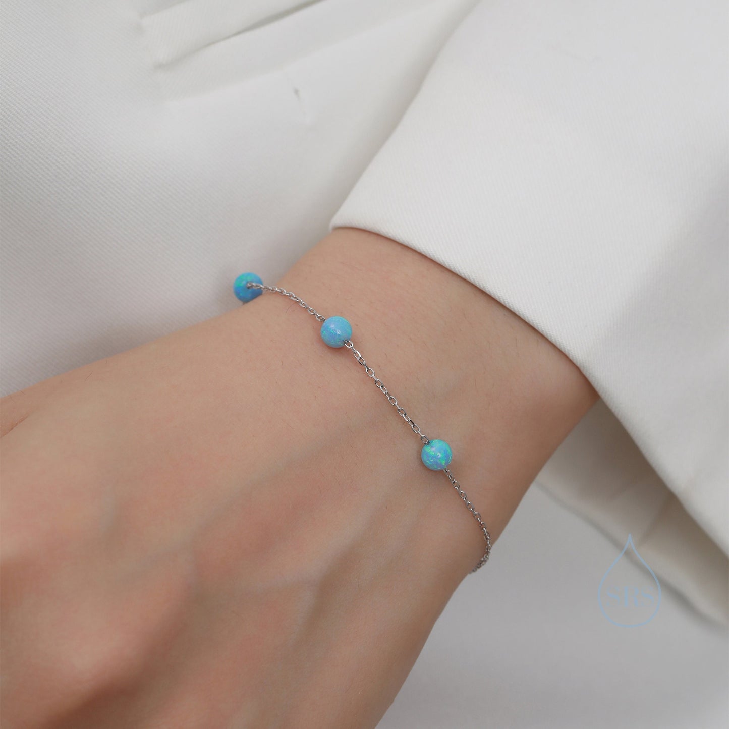 Floating Opal Bracelet in Sterling Silver, Blue Opal or White Opal, Silver or Gold, Satellite Bracelet, Solid Silver Bracelet