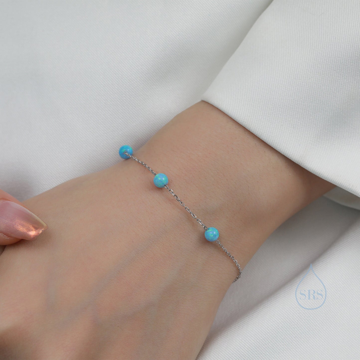 Floating Opal Bracelet in Sterling Silver, Blue Opal or White Opal, Silver or Gold, Satellite Bracelet, Solid Silver Bracelet