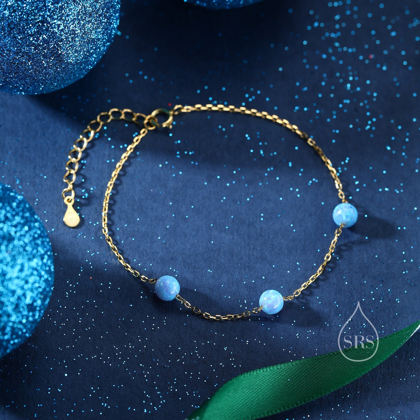 Floating Opal Bracelet in Sterling Silver, Blue Opal or White Opal, Silver or Gold, Satellite Bracelet, Solid Silver Bracelet