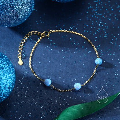 Floating Opal Bracelet in Sterling Silver, Blue Opal or White Opal, Silver or Gold, Satellite Bracelet, Solid Silver Bracelet