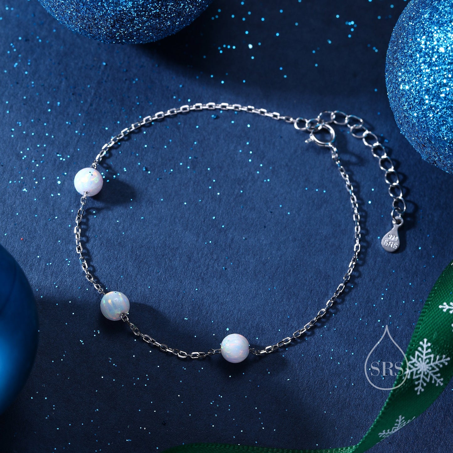 Floating Opal Bracelet in Sterling Silver, Blue Opal or White Opal, Silver or Gold, Satellite Bracelet, Solid Silver Bracelet