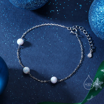 Floating Opal Bracelet in Sterling Silver, Blue Opal or White Opal, Silver or Gold, Satellite Bracelet, Solid Silver Bracelet