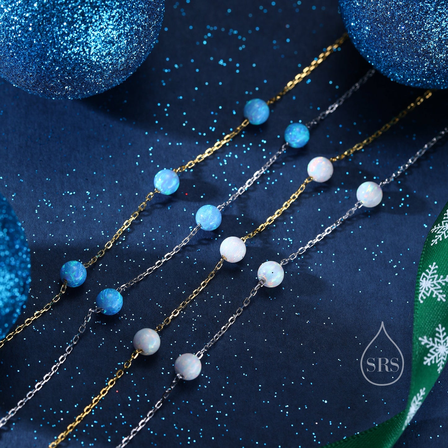 Floating Opal Bracelet in Sterling Silver, Blue Opal or White Opal, Silver or Gold, Satellite Bracelet, Solid Silver Bracelet