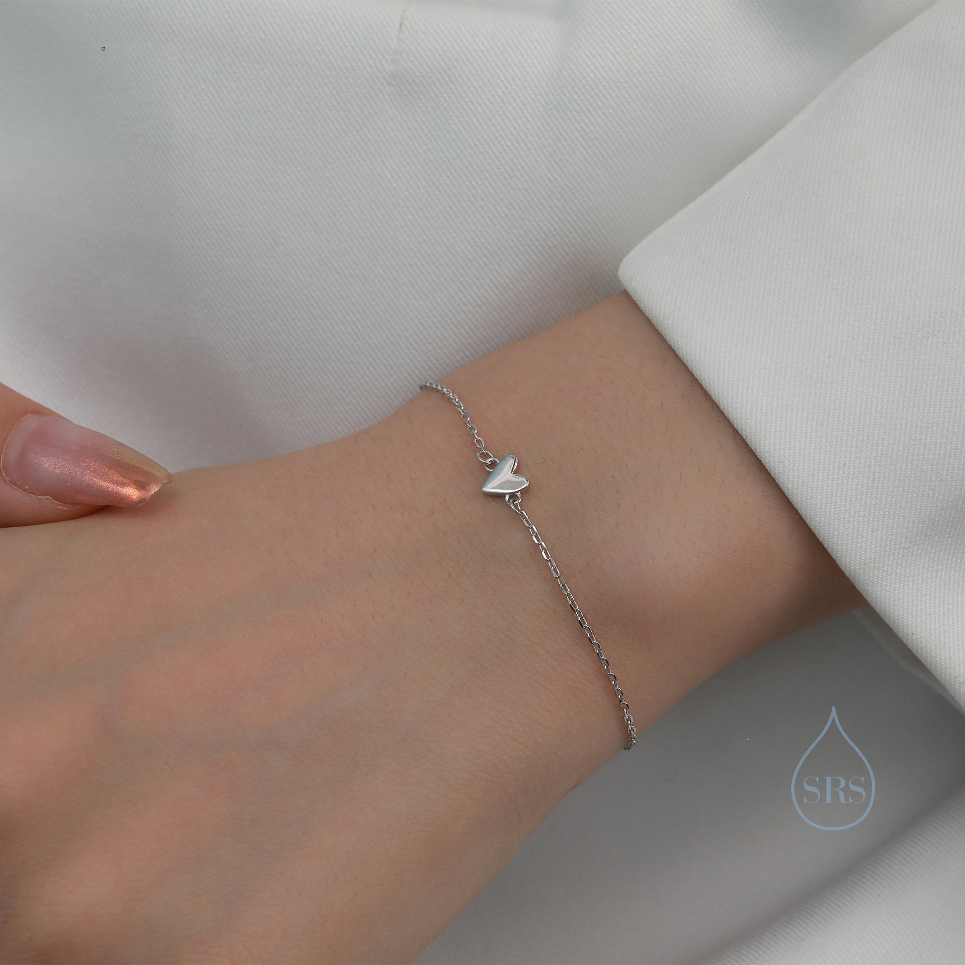 Extra Tiny Heart Bracelet in Sterling Silver, Silver or Gold or Rose Gold, Small Heart Bracelet, Silver Heart Bracelet