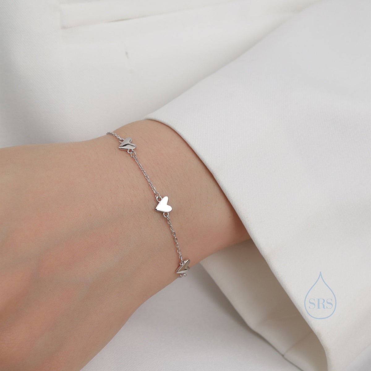 Sterling Silver Tiny Heart Trio Bracelet, Silver or Gold or Rose Gold, Small Heart Bracelet, Three Heart Bracelet, Heart Motif Bracelet