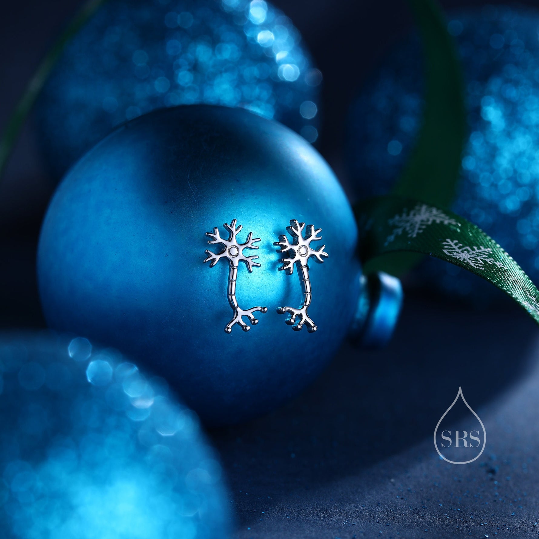 Tiny Neuron Cell Stud Earrings in Sterling Silver, Silver or Gold, Neurone Cell Earrings, Nerve Cells Earrings, Brain Earrings