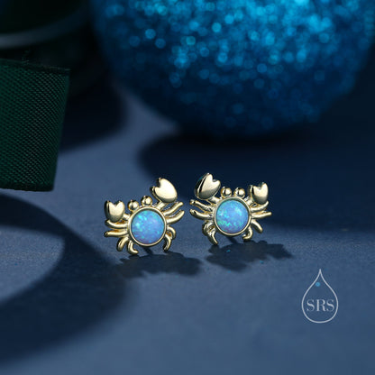 Moonstone Crab Stud Earrings in Sterling Silver, Opal Crab Earrings, Silver or Gold, Crab Earrings, Ocean Fish Crab Earrings