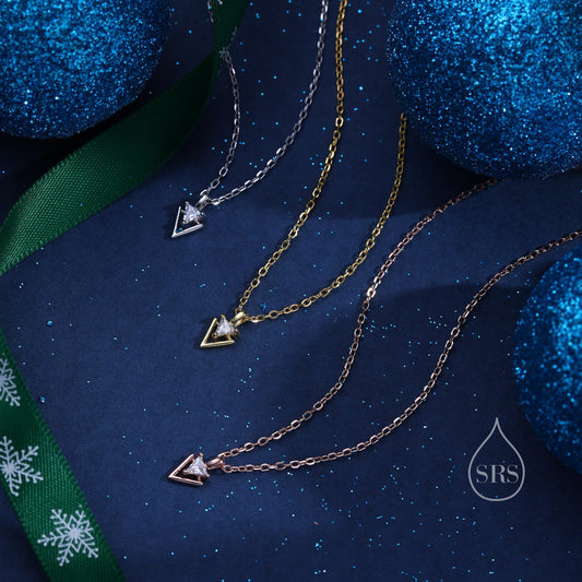 Extra Tiny Double Triangle CZ Pendant Necklace in Sterling Silver, Silver, Gold or Rose Gold, Tiny Geometric CZ Necklace, Arrowhead