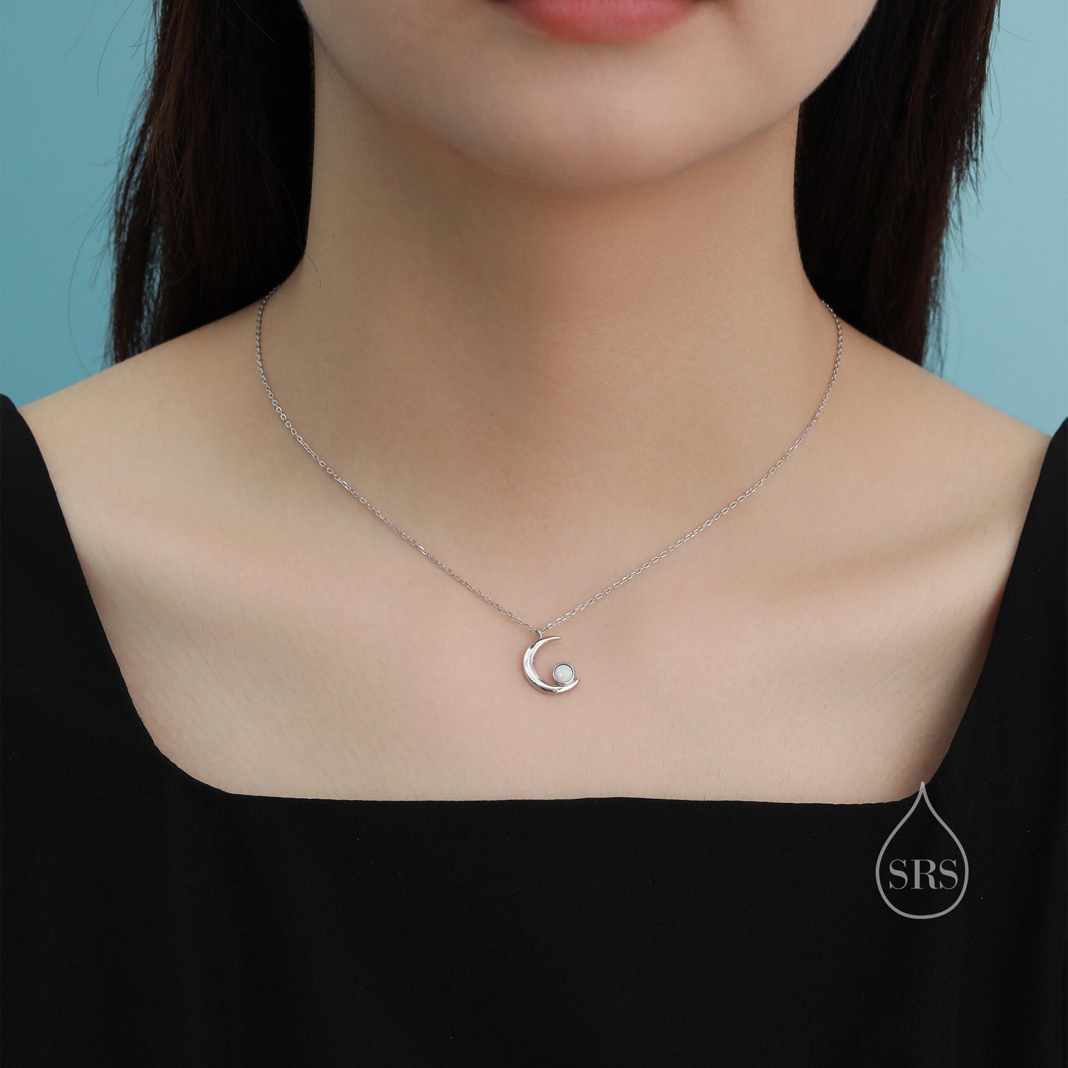 Crescent Moon Pendant Necklace in Sterling Silver with Opal or Moonstone, Silver or Gold, Moon Necklace, Celestial Jewellery
