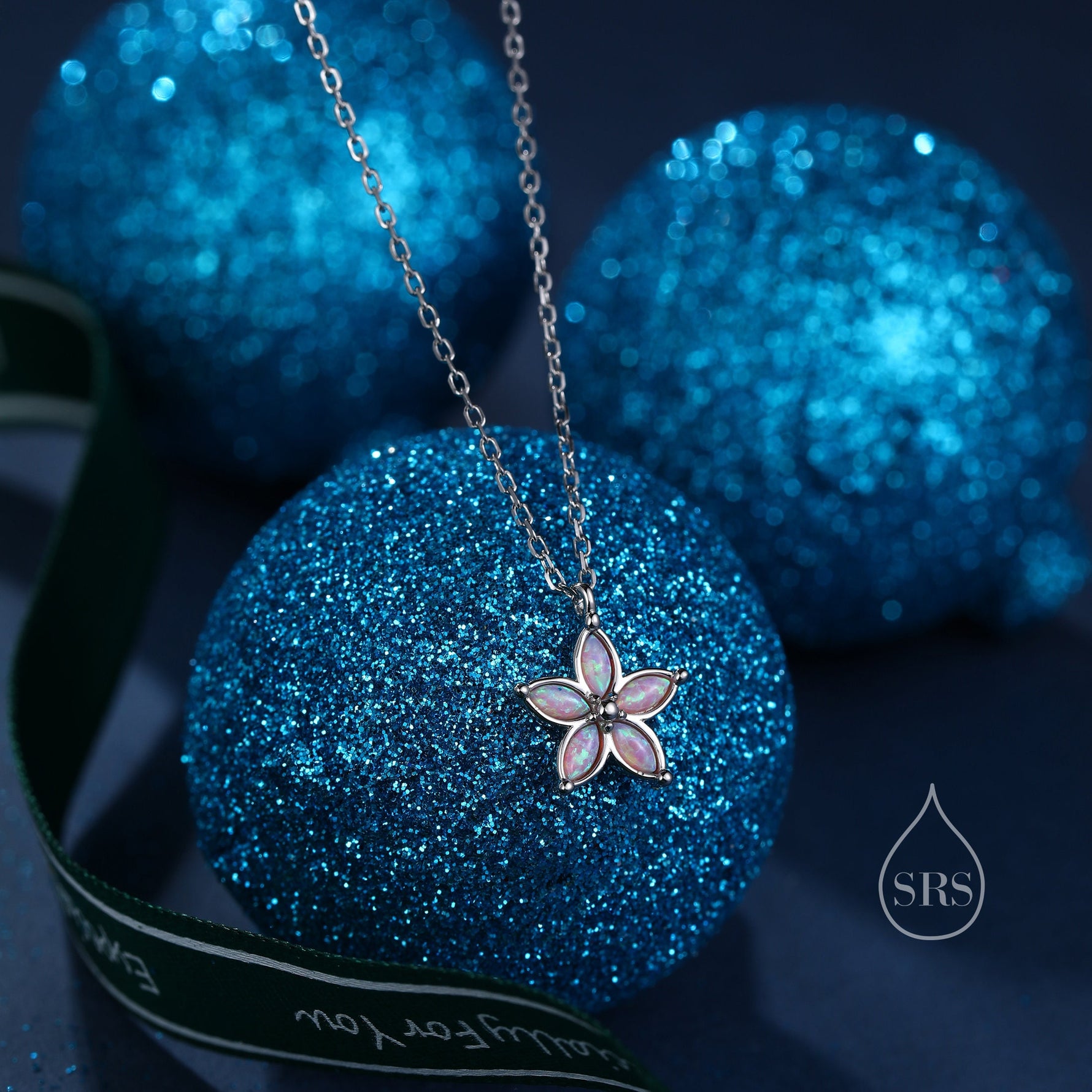 Opal Flower Pendant Necklace in Sterling Silver with Opal, Blue, White or Pink Opal, Opal Necklace, Forget me not Necklace