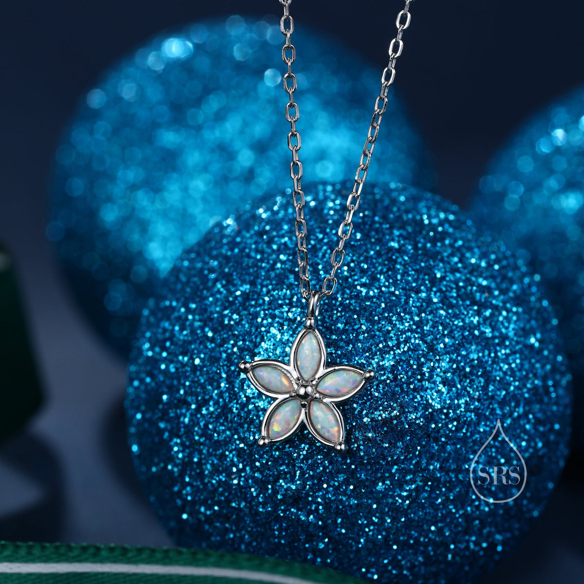 Opal Flower Pendant Necklace in Sterling Silver with Opal, Blue, White or Pink Opal, Opal Necklace, Forget me not Necklace