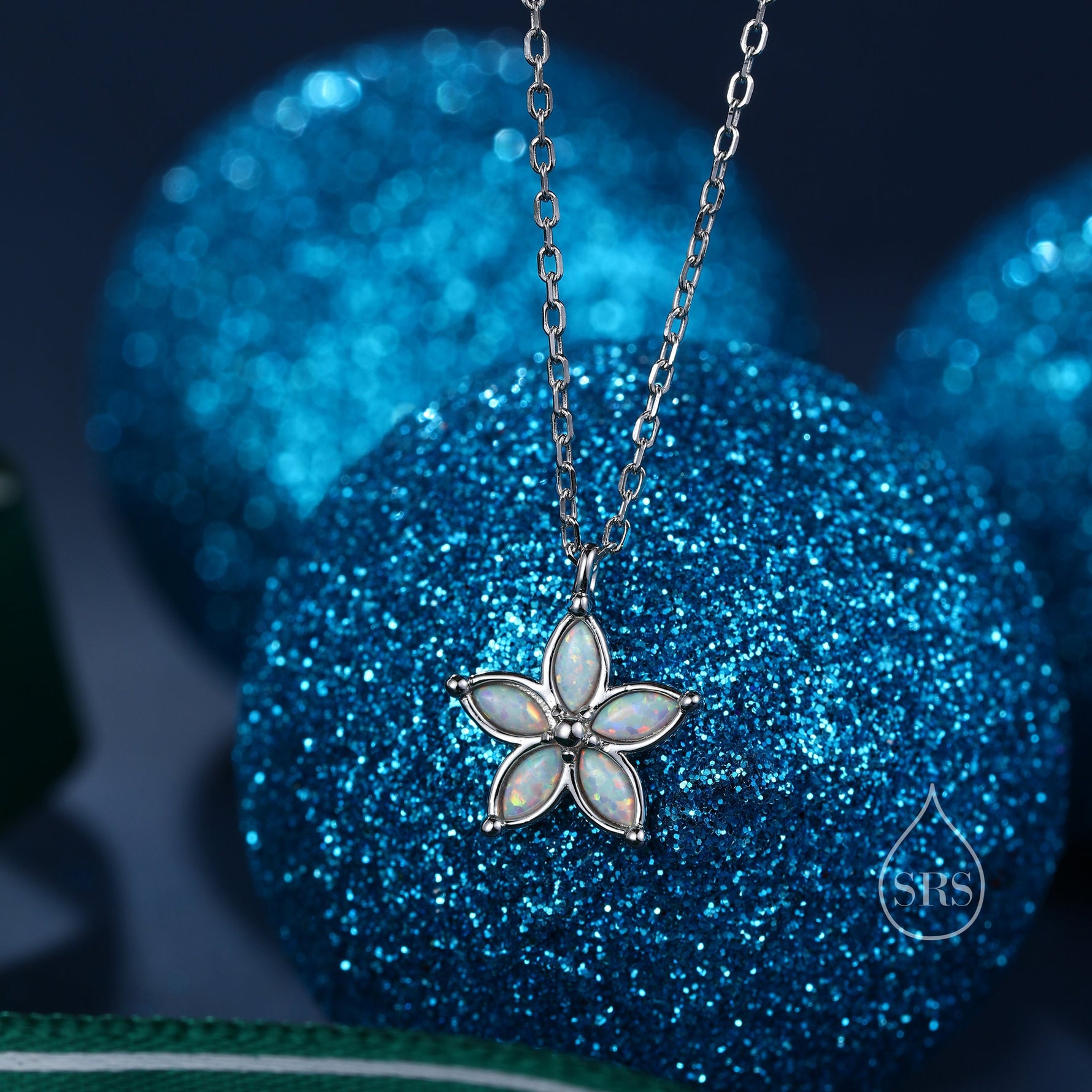 Opal Flower Pendant Necklace in Sterling Silver with Opal, Blue, White or Pink Opal, Opal Necklace, Forget me not Necklace