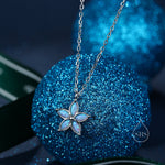 Opal Flower Pendant Necklace in Sterling Silver with Opal, Blue, White or Pink Opal, Opal Necklace, Forget me not Necklace