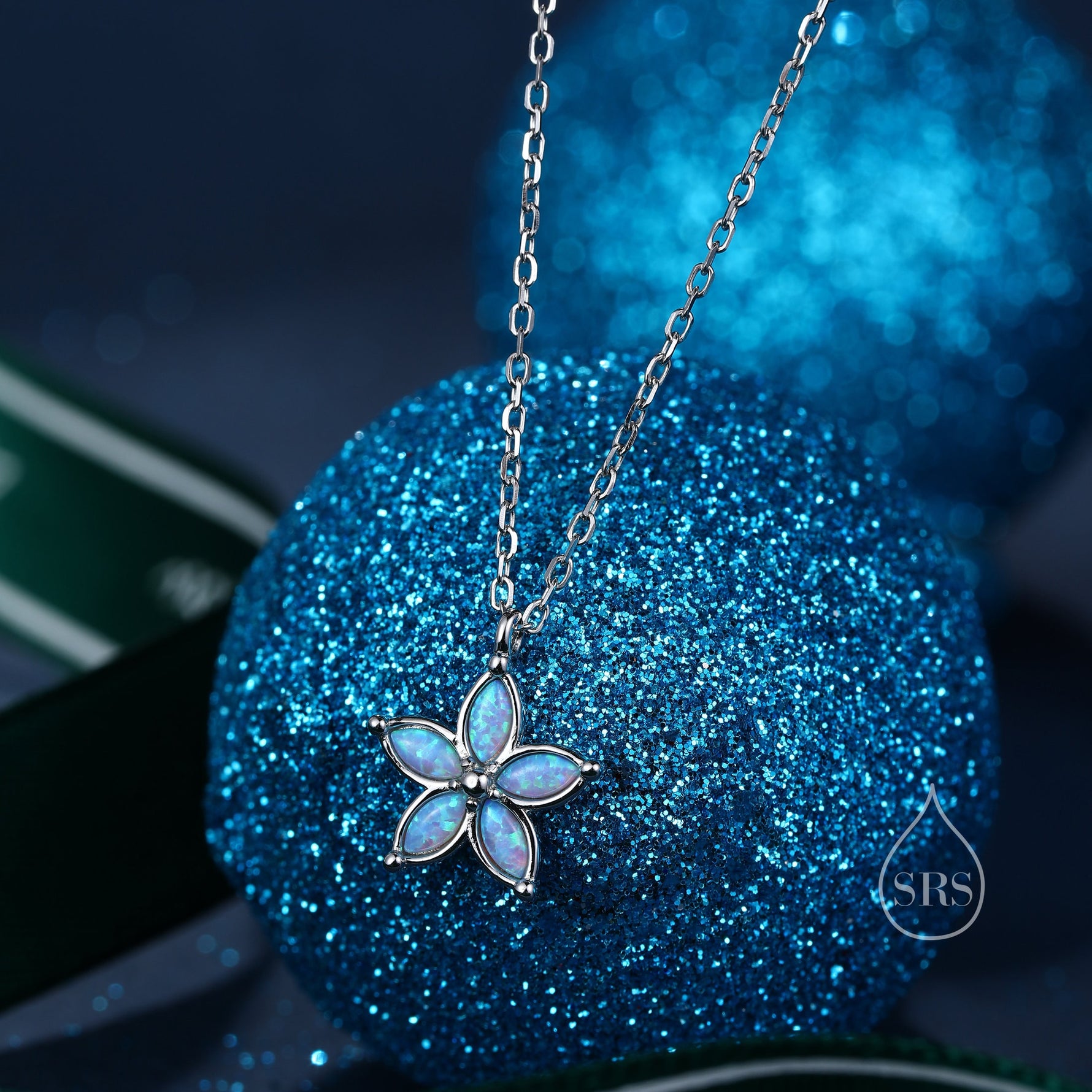 Opal Flower Pendant Necklace in Sterling Silver with Opal, Blue, White or Pink Opal, Opal Necklace, Forget me not Necklace